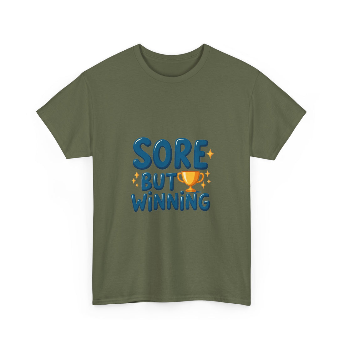 'Sore But Winning' Motivational Gym T-Shirt with Trophy Graphic