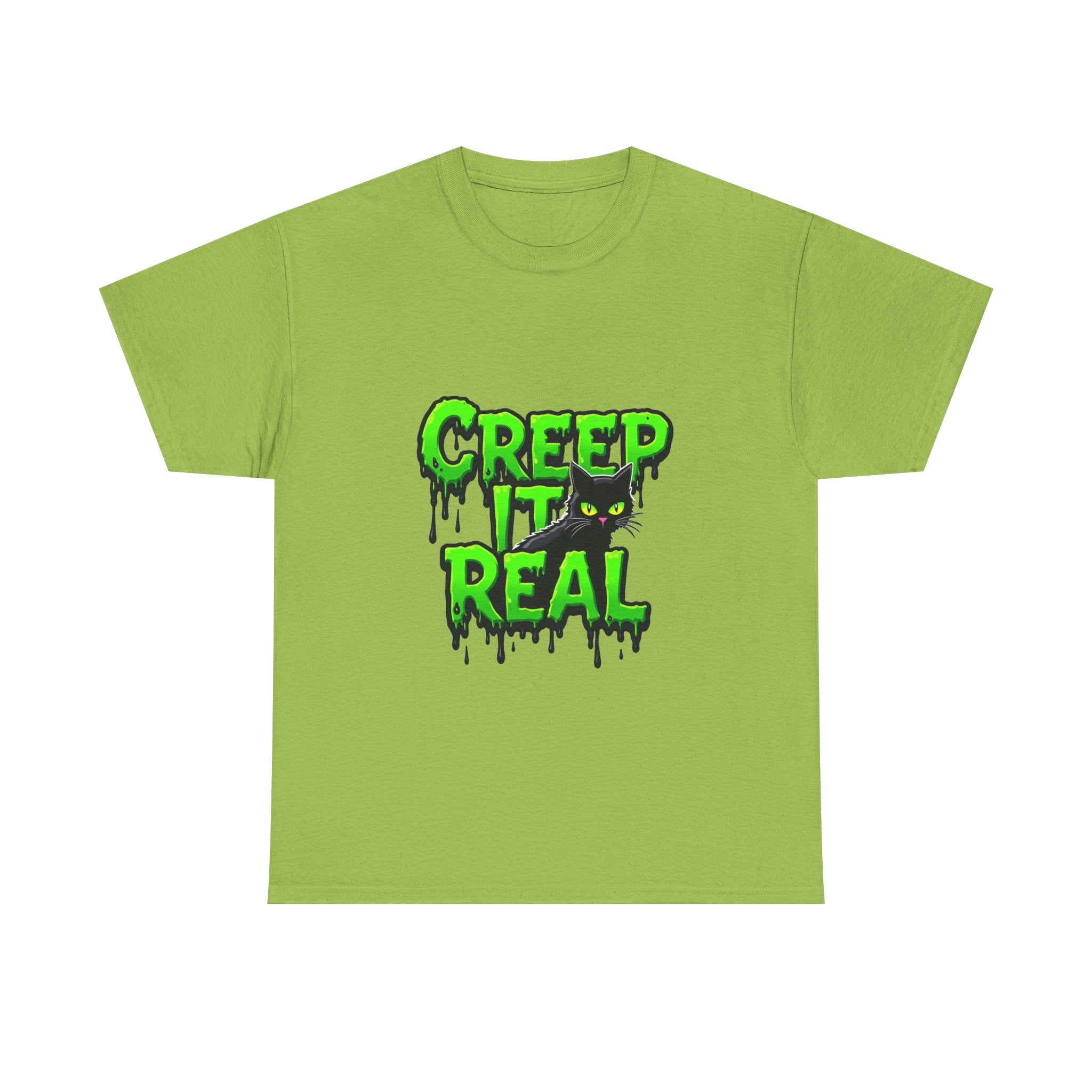 'Creep It Real' Neon Green Halloween Cat T-Shirt