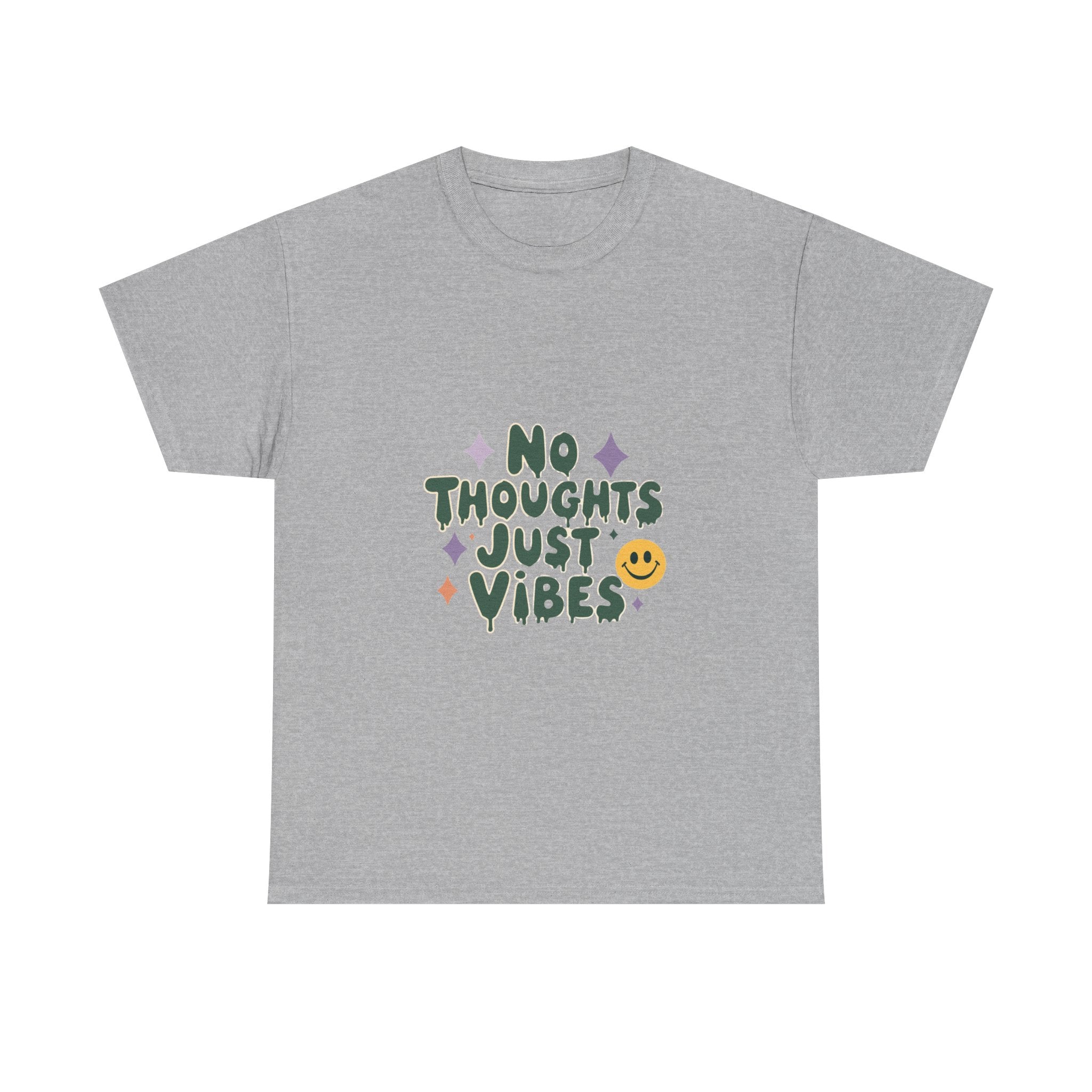 'No Thoughts Just Vibes' Relaxed Smiley Graphic T-Shirt